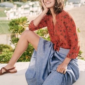 Sezane Chambray Linen Skirt